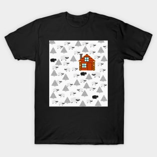 Winter cabin with sheep T-Shirt